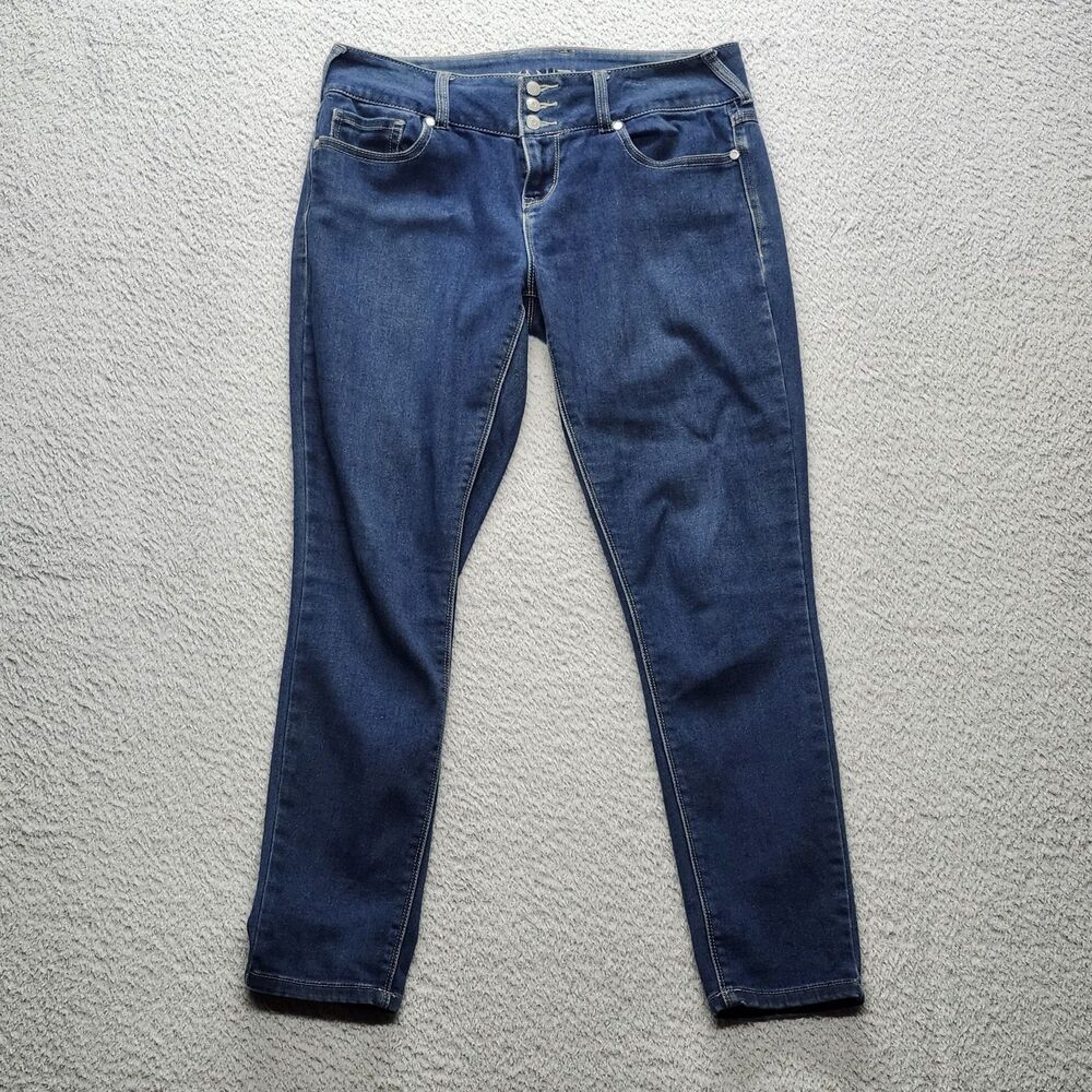 Vanity Slim Fit Jeans Womens Size 29 Short Blue Denim Triple Button Mid Rise